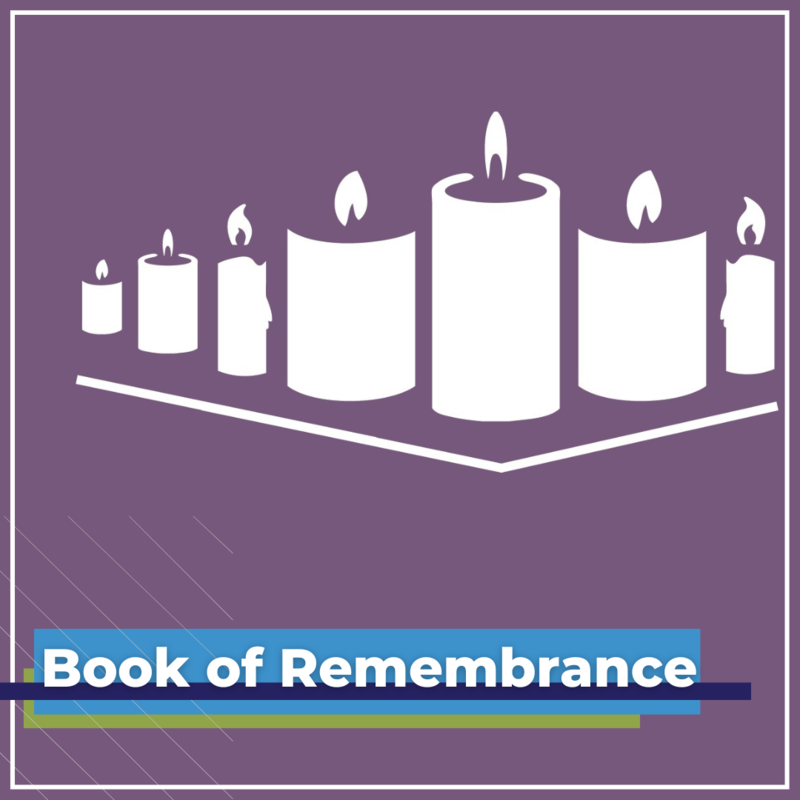 TEXT: Book of Remembrance IMAGE: Candles silhouette on purple background