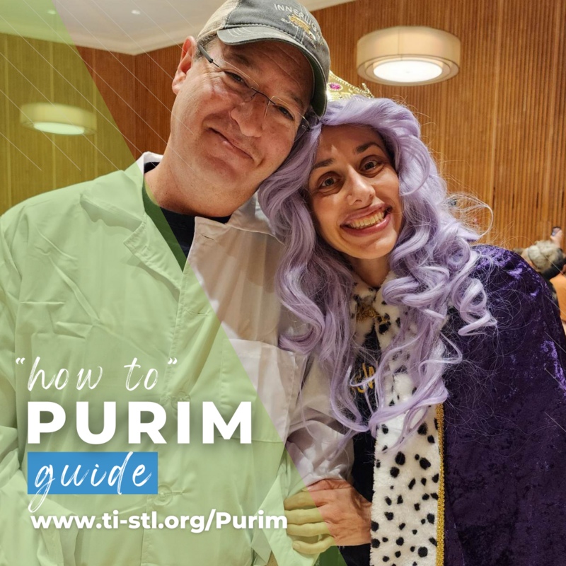 TEXT: Purim - "how to" guide IMAGE: Rabbis Amy and Michael in Costume