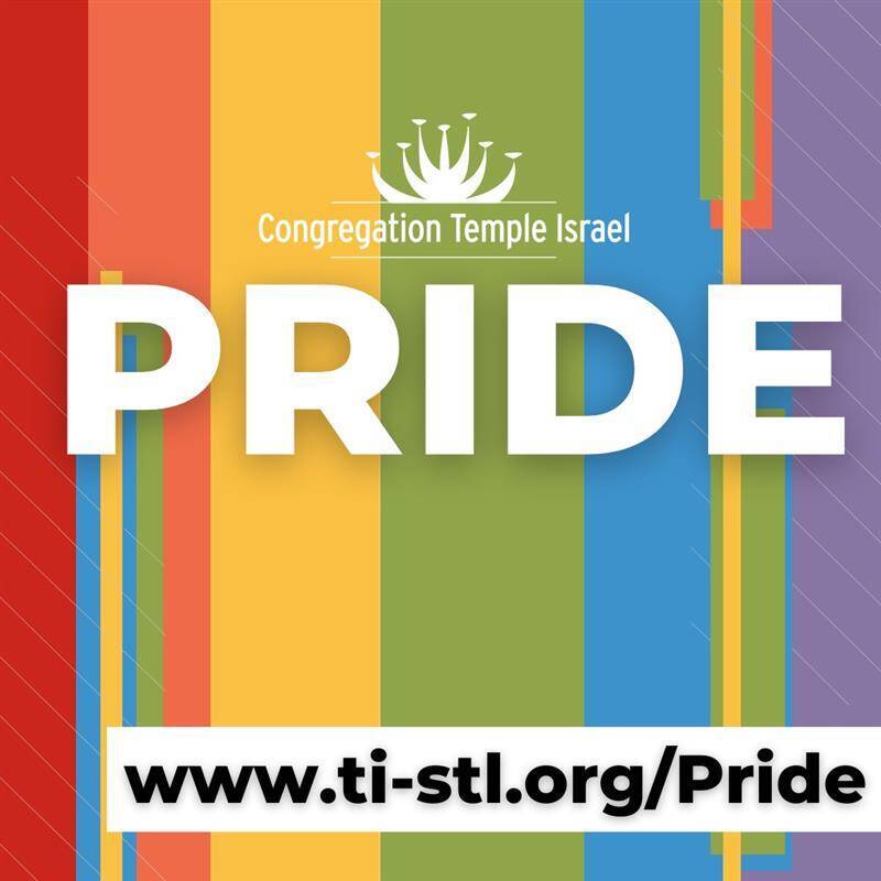 TEXT: Pride IMAGE: Neon rainbow over TI building graphic